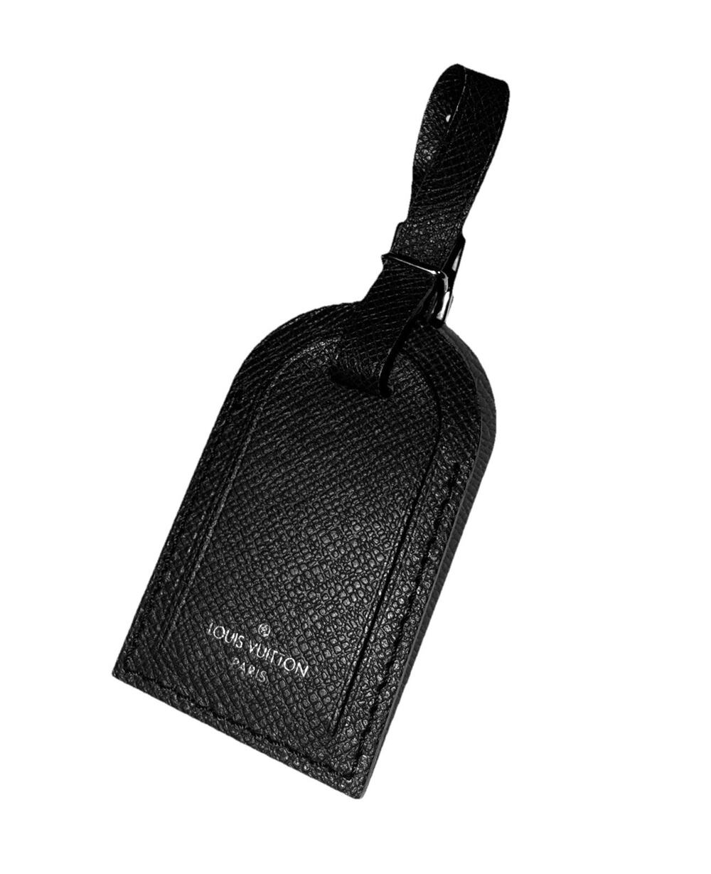Louis Vuitton Paris Black Grained Leather Name Tag w/ Silver tone Metal Large